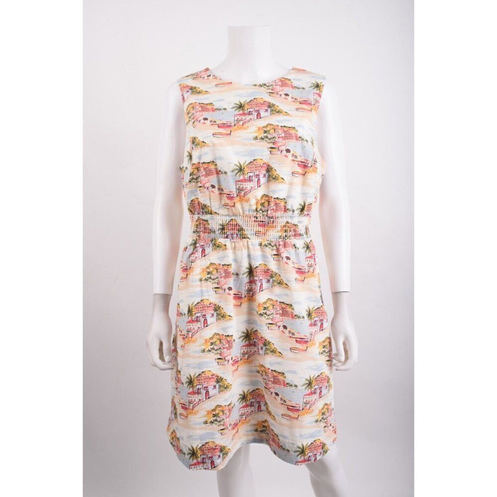 Boden Womans Mini Dress Smocked waist UK 14 US 10 Multicolor Beach Scene NWT